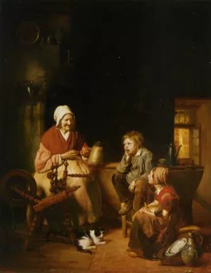 Grandmothers Stories by Josephus Laurentius Dyckmans Oil Painting