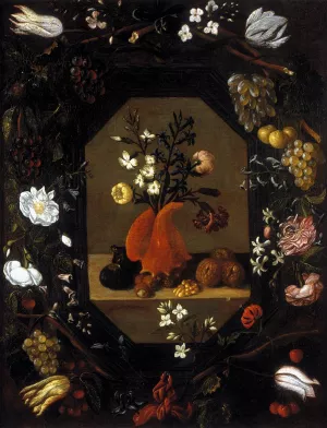 Still-Life with Flowers with a Garland of Fruit and Flowers by Juan Bautista De Espinosa Oil Painting