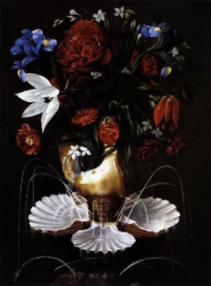 Still-Life with Shell Fountain and Flowers by Juan Bautista De Espinosa Oil Painting