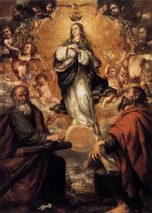 Virgin of the Immaculate Conception with Sts Andrew and John the Baptist by Juan De Valdes Leal Oil Painting