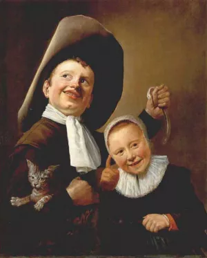 A Boy and a Girl with a Cat and an Eel Oil painting by Judith Leyster