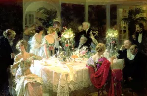 The End of Dinner Oil Painting by Jules Alexander Grun - Bestsellers