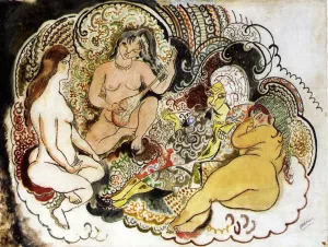 An Oriental and His Women by Jules Pascin Oil Painting