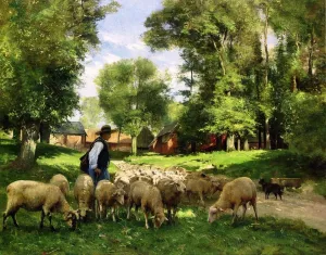 A Shepherd and His Flock by Julien Dupre Oil Painting