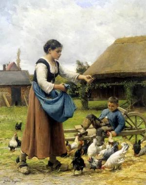 In The Farmyard by Julien Dupre Oil Painting