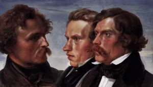 Carl Friedrich Lessing, Carl Sohn, and Theodor Hildebrandt by Julius Huebner Oil Painting