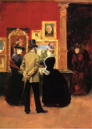 Count Ludovic Leic and Ladies Viewing an Exhibition by Julius Leblanc Stewart Oil Painting