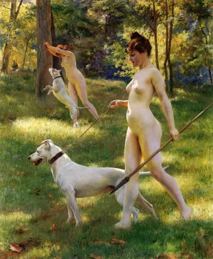 Nymphs Hunting by Julius Leblanc Stewart Oil Painting