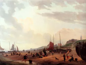 Fisherfolk And Townsfolk On Scheveningen Beach In The Afternoon by Jzn Couwenberg Oil Painting