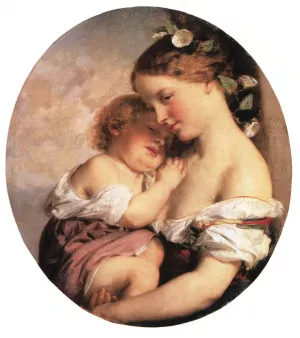 Mother and Child by Karoly Brocky Oil Painting