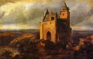 Castle in a Landscape by Karl Friedrich Lessing Oil Painting