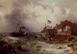 Rowing Out In Choppy Waters by Karl Kaufmann Oil Painting