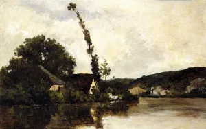 River Landscape by Karl Pierre Daubigny Oil Painting