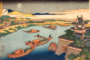 Hokusai Boats & Moon by Katsushika Hokusai Oil Painting