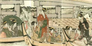 Scenes on and Under Ryogoku Bridge by Kitagawa Utamaro Oil Painting