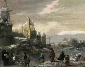 Winter Landscape with Skaters by Klaes Molenaer Oil Painting