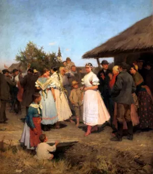 Bridal Procession by Lajos Ebner Oil Painting