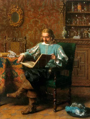 A Cavalrist Reading in a 17th Century Interior by Lambertus Lingeman Oil Painting