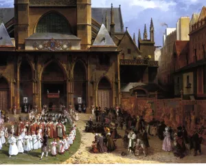 The Royal 'Fete-Dieu' Procession at St. Germain-l'Auxerrois by Lancelot-Theodore Turpin De Crisse Oil Painting