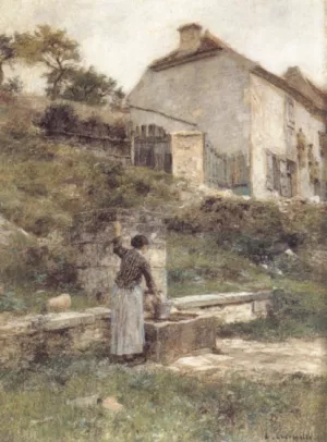 A Woman Filling Her Bucket at a Well by Leon-Augustin L'Hermitte Oil Painting
