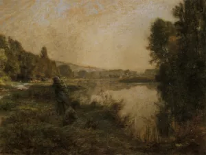 Fishing Along a River by Leon-Augustin L'Hermitte Oil Painting