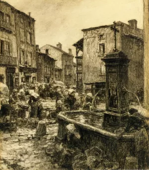 Fountain at Chatelguyon by Leon-Augustin L'Hermitte Oil Painting