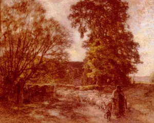 Shepherd and Sheep by Leon-Augustin L'Hermitte Oil Painting