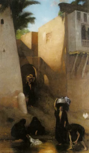 Femmes Fellahs au Lavoir, Caire by Leon Bonnat Oil Painting