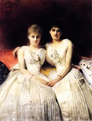 Portrait of Marthe and Therese Galoppe by Leon Bonnat Oil Painting