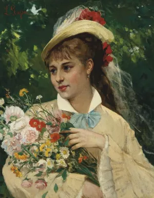 The Flower Girl by Leonardo Gasser Oil Painting