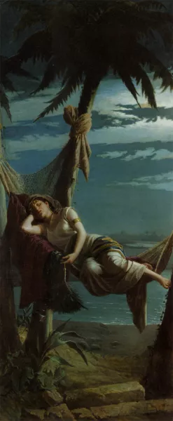 Beauty Asleep in a Hammock by Leopoldo Toniolo Oil Painting