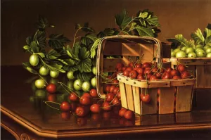 Still Life with Cherries and Gooseberries by Levi Wells Prentice Oil Painting