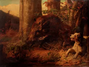 The Boarhunt by Louis Benoit Antoine Tuerlincks Oil Painting