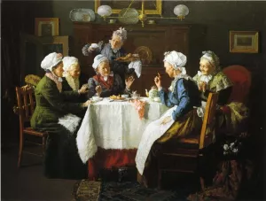 A Tea Party by Louis C. Moeller Oil Painting