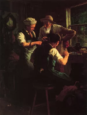 At the Blacksmith's by Louis C. Moeller Oil Painting