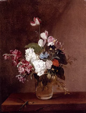 Still Life with Garden Flowers in a Glass Vase and a Dragonfly by Louis Leopold Boilly Oil Painting