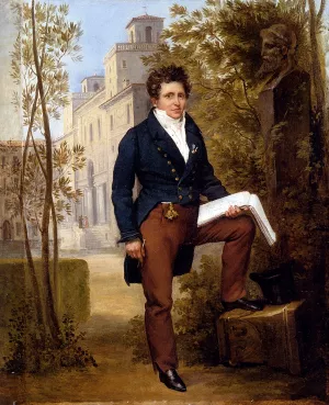 Portrait Of Nicolas-Pierre Tiolier Standing In The Gardens At The Villa Medici by Louis-Vincent-Leon Palliere Oil Painting