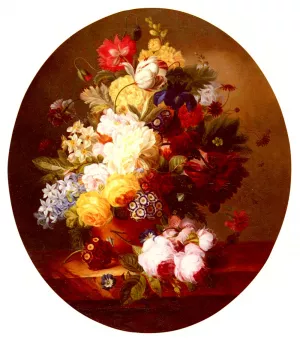 A Still Life With A Bouquet Of Flowers On A Marble Table by Louise Meyer Oil Painting