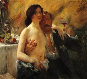 Self Portrait with Charlotte Berend and a Glass of Champagne Oil painting by Lovis Corinth