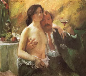 Self Portrait with His Wife and a Glass of Champagne Oil painting by Lovis Corinth
