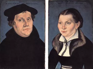 Diptych with the Portraits of Luther and His Wife by Lucas Cranach The Elder Oil Painting