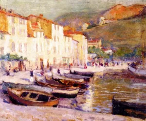 City Waterfront by Lucien Abrams Oil Painting