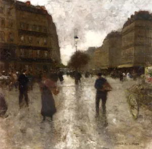 A Parisian Street Scene Oil painting by Luigi Loir