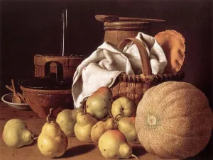 Still-Life with Melon and Pears by Luis Melendez Oil Painting