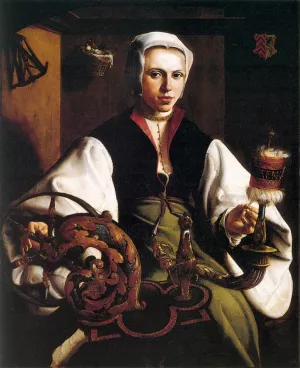Portrait of a Lady Spinning by Maerten Van Heemskerck Oil Painting