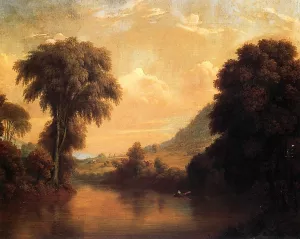 View on Mohawk from Morris' Bridge by Manneville E. D. Brown Oil Painting
