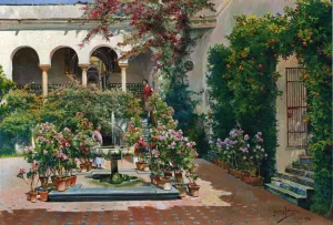 A Courtyard in Seville by Manuel Garcia y Rodriguez Oil Painting