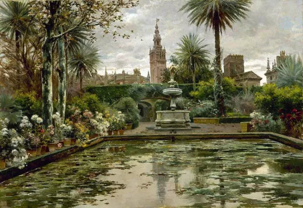 A Garden in Seville Oil painting by Manuel Garcia y Rodriguez
