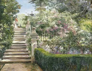 In the Gardens of the Royal Alcazar, Seville, Spain by Manuel Garcia y Rodriguez Oil Painting