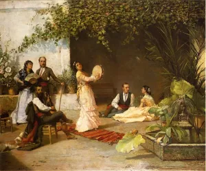 Performance in the Courtyard by Manuel Wssel De Giumbarda Oil Painting